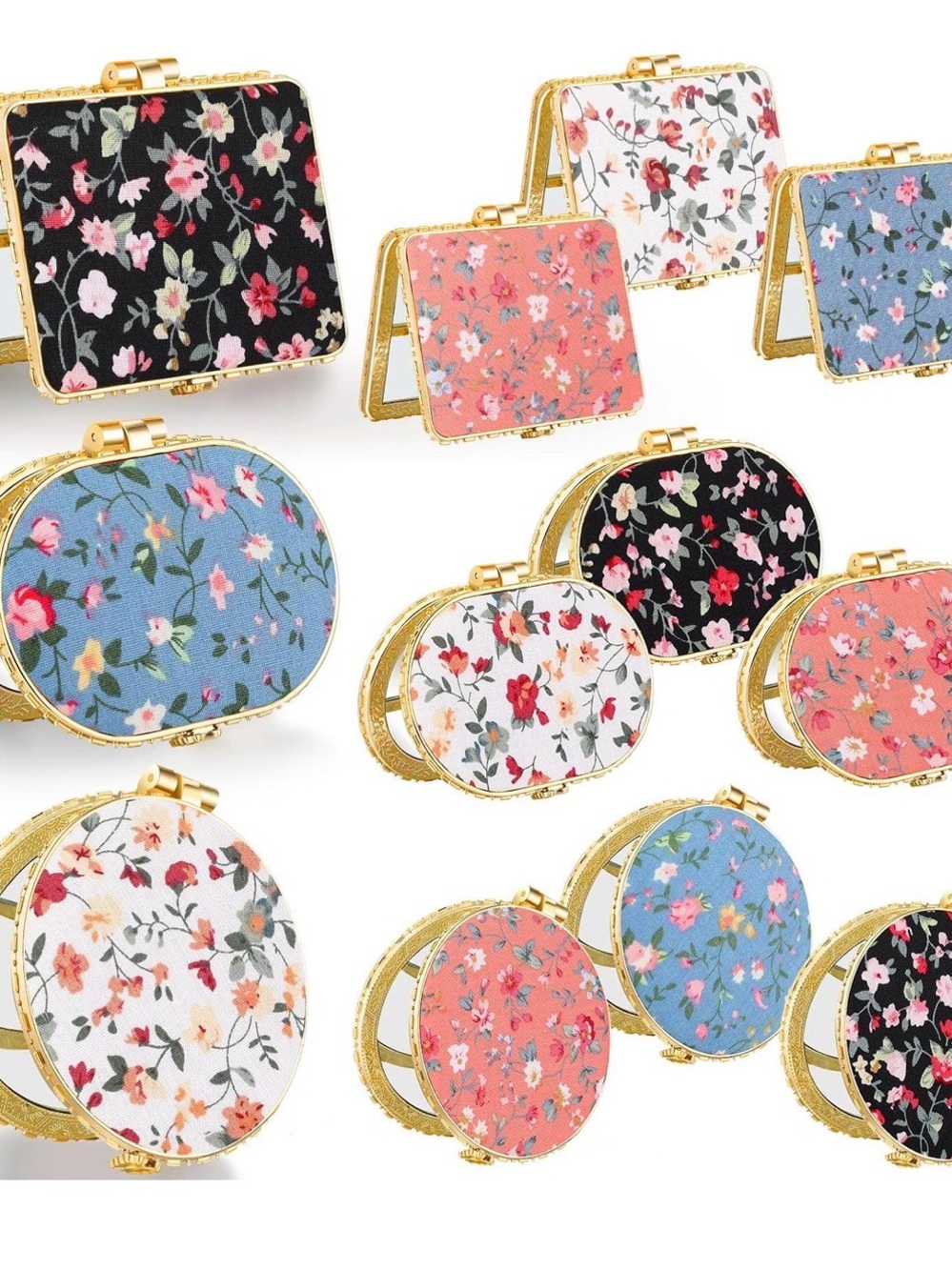 Lote of 4 pieces Floral Print Compact Mirror - Assorted Colors